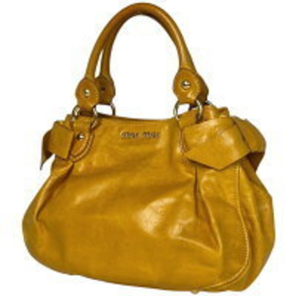Miu Miu logo handbag ribbon motif yellow leather